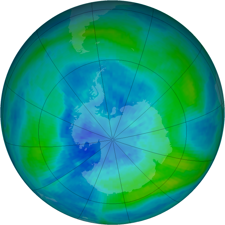 Antarctic ozone map for 25 March 2002
